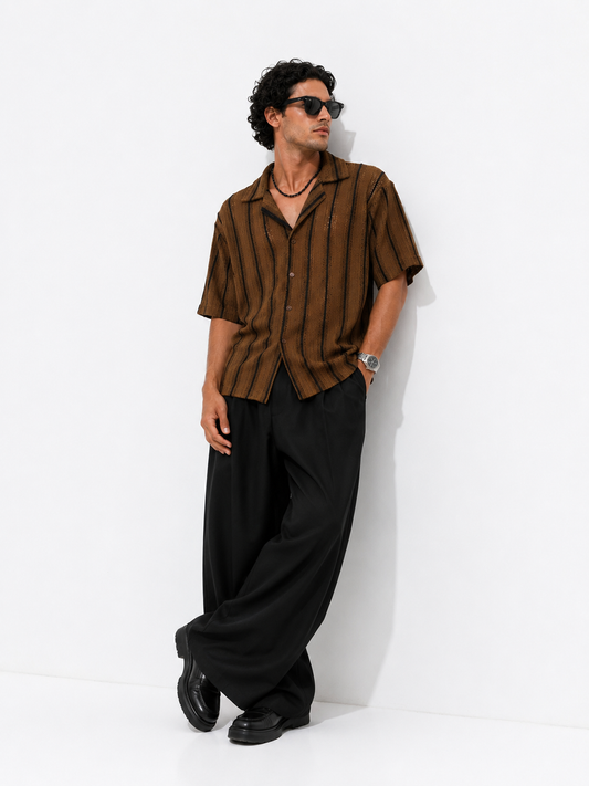 Zara Cuban Collar shirt Brown