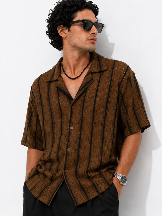 Zara Cuban Collar shirt Brown