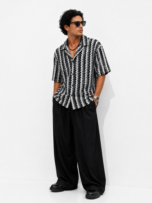 Zara Cuban Collar shirt (Black n White)