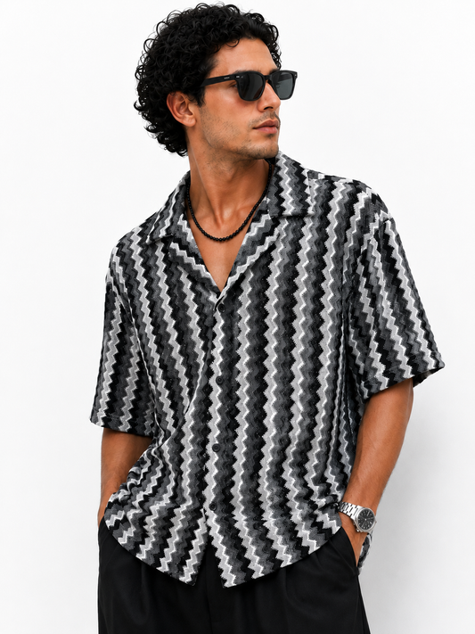 Zara Cuban Collar shirt (Black n White)