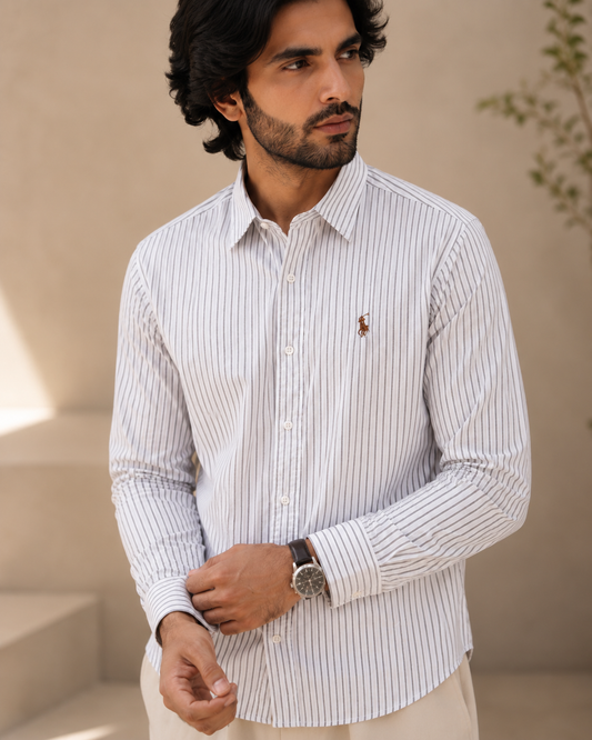RL CAUSAL SHIRT (STONE GREY STRIPE)