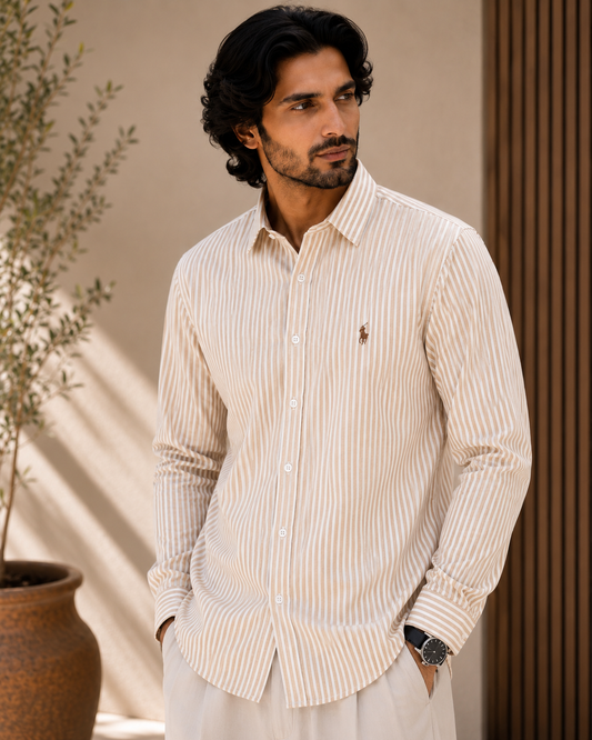 RL CASUAL SHIRT (BEIGE STRIPE)