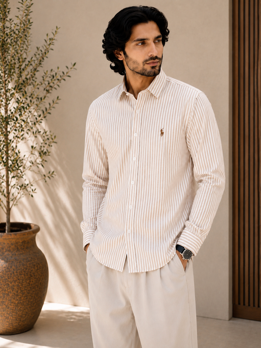 RL CASUAL SHIRT (BEIGE STRIPE)