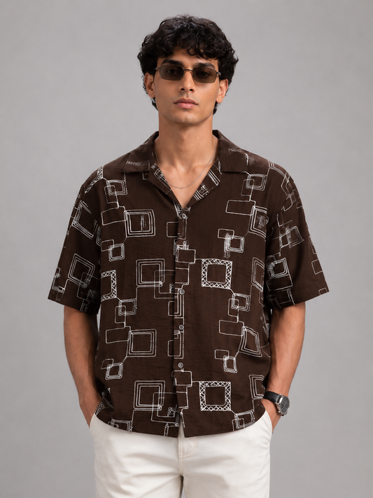 Urban Grid Resort Shirt, (Brown)