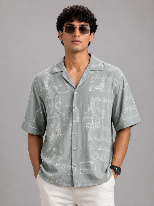 Urban Grid Resort Shirt, (Fog green)