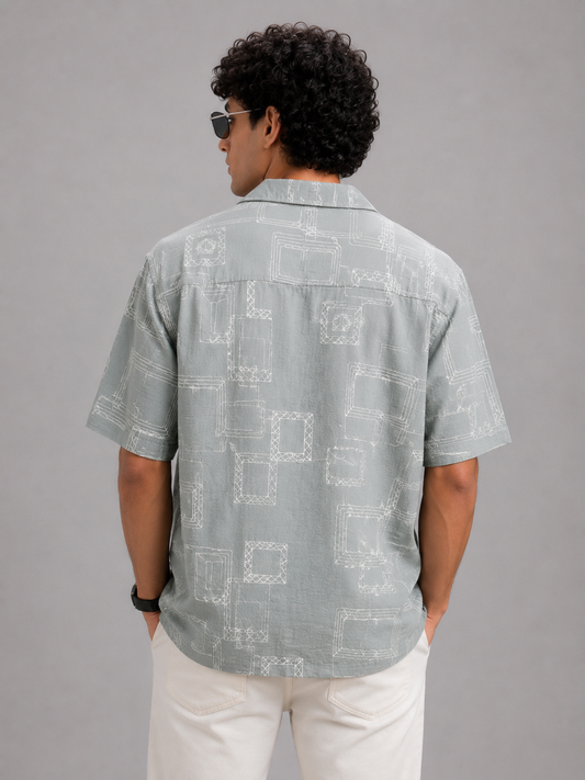 Urban Grid Resort Shirt, (Fog green)