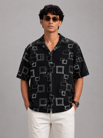 Urban Grid Resort Shirt,(Black)